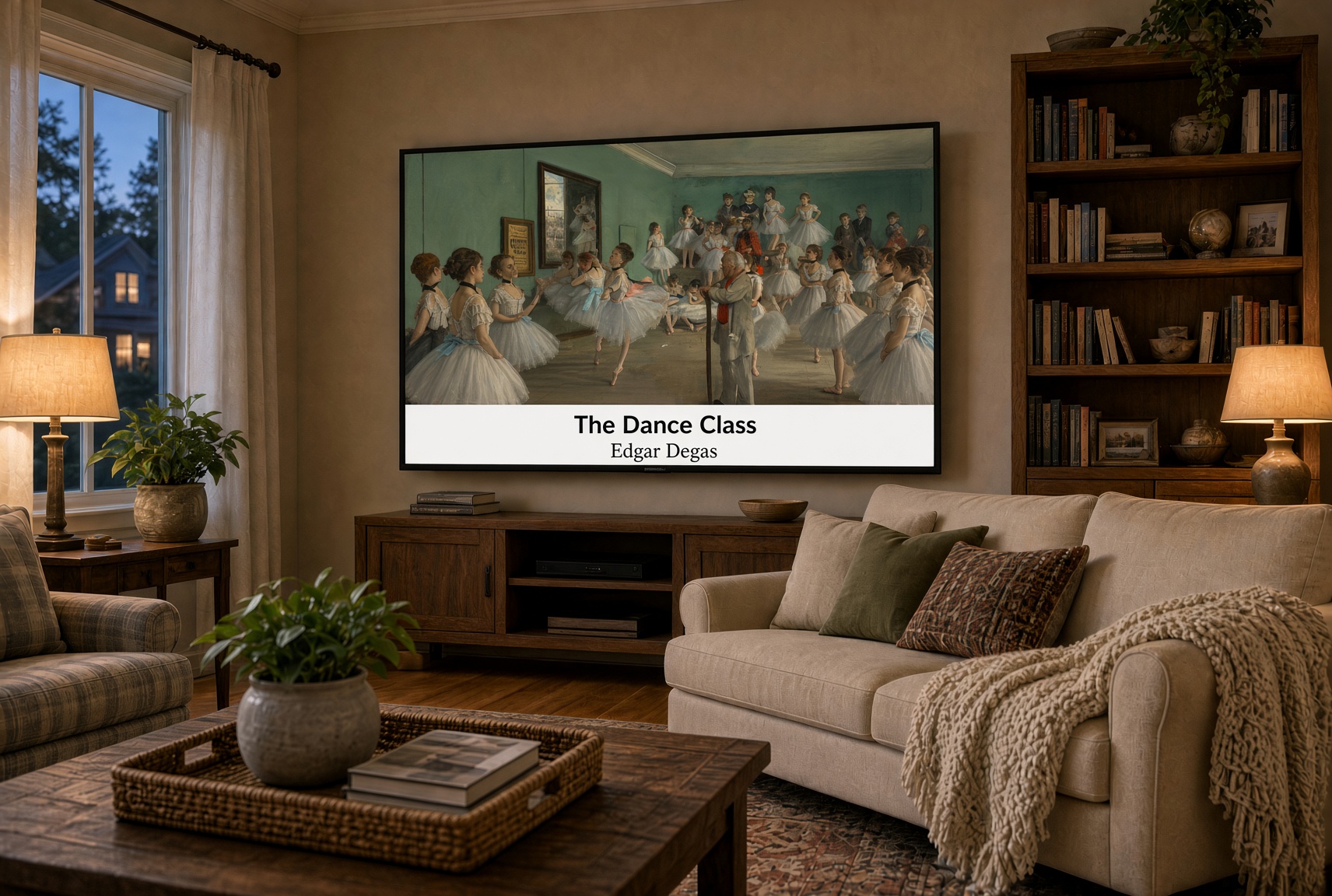The Dance Class by Edgar Degas displayed on a living room television