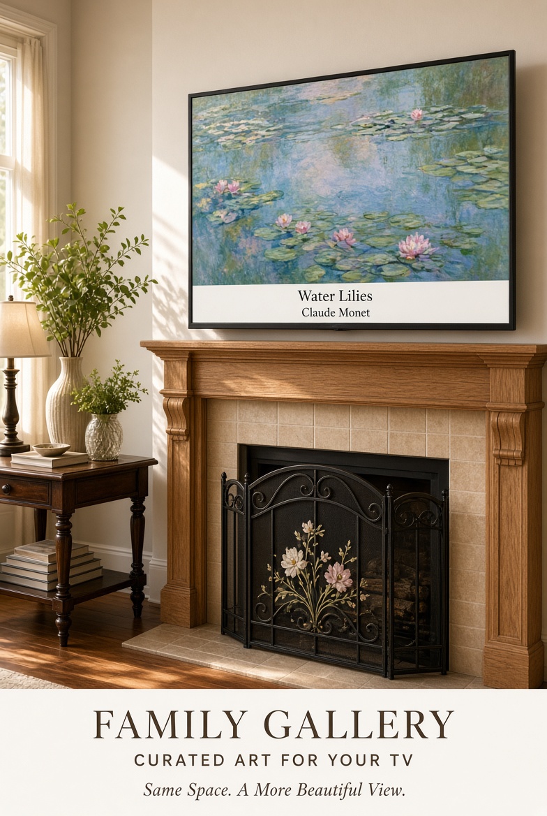 Monet Water Lilies displayed above a fireplace